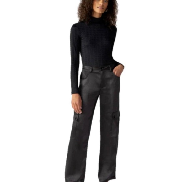 Sanctuary Pants - Womens Sanctuary Satin Black Cargo Wide Leg Pants